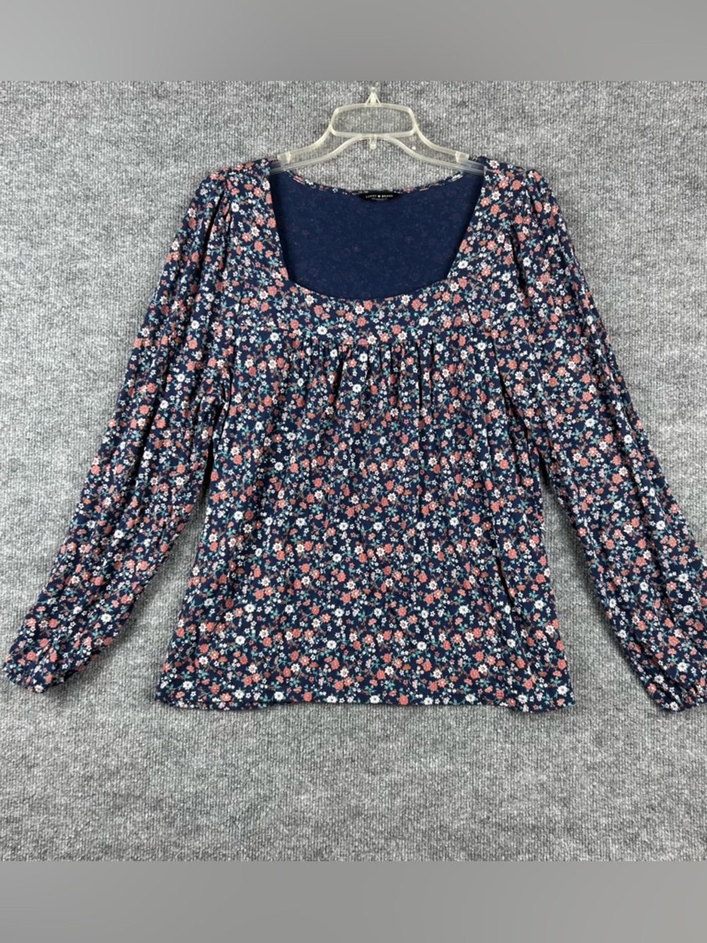 Lucky Brand Navy Floral Long Sleeve Top Cottagecore Boho M